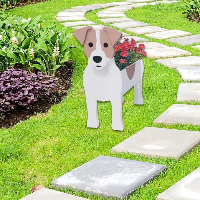 Jack Russell Dog Planter Plant Pots,Cute Dog Flower Planter,Gifts for Pet Lovers,Unique Animal Plant Pots,Office,Indoor Outdoor Garden Decor(9.45 * 6.97 * 12.2in)