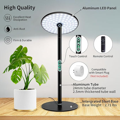 chiphy Desk Grow Lights for Indoor Plants, Full Spectrum LED Plant Light, 40W Aluminum Tabletop Grow Lamp, Automatic Timer 4H/8H/12H, 16''-30'' Height Adjustable, Remote for Large Small Plants