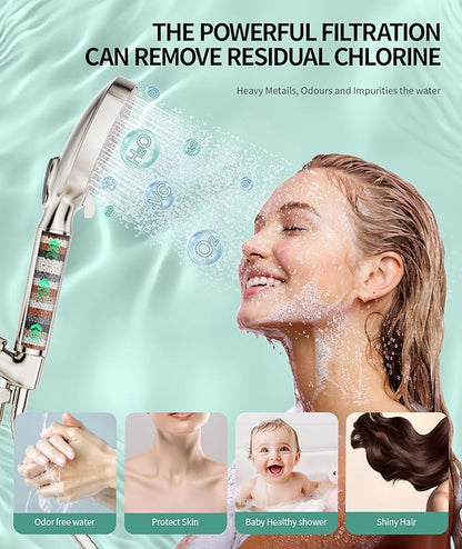 SR SUN RISE Filtered Shower Head with Handheld High Pressure 9 Spray Mode Showerhead Detachable Shower Head Water Softener Filters Beads for Hard Water Remove Chlorine 4 Filters Brushed Nickel