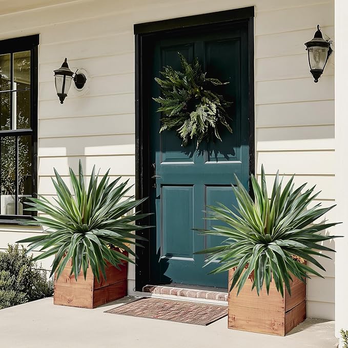 Artificial Agave Plant Fake Agave Planters for Indoor Outdoor Faux Agave Plants Real Touch Realistic Greenery for Home Living Room Office Bathroom Garden Front Porch Patio Decor (21inch-2 Pcs White)