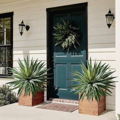 Artificial Agave Plant Fake Agave Planters for Indoor Outdoor Faux Agave Plants Real Touch Realistic Greenery for Home Living Room Office Bathroom Garden Front Porch Patio Decor (21inch-2 Pcs White)