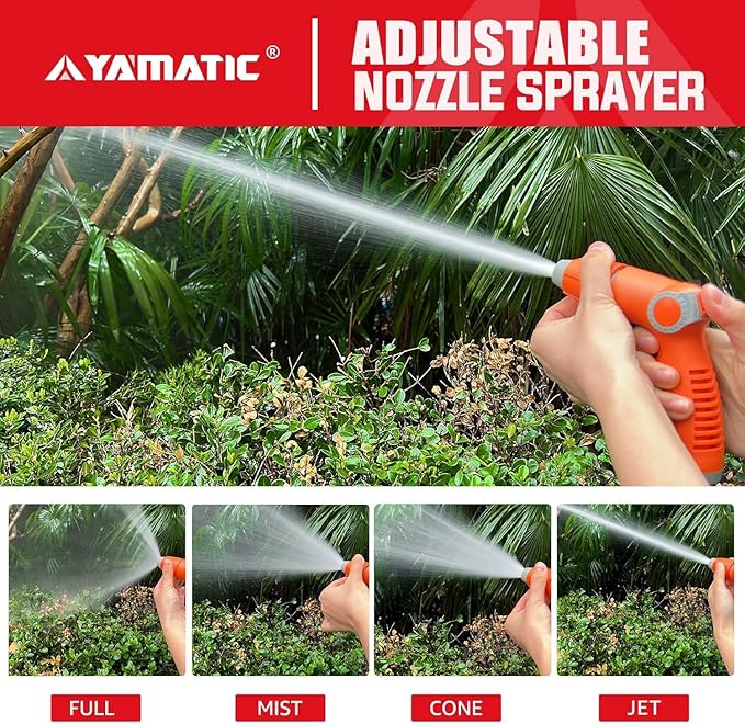 YAMATIC Garden Hose Nozzle with High Pressure Jet, Water Spray Nozzle with Thumb Control On Off Valve for Watering Garden, Washing Cars, and Showering Pets - ABS Comfortable Anti-slip Grip, 2PCS