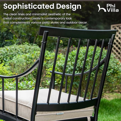 PHI VILLA 7 Pieces Outdoor Dining Set for 6, 84" Long Expandable Metal Table & Heavy-Duty Wrought Iron Chairs with Cushions, Large Furniture Set for Patio, Deck, Yard, Porch - Black