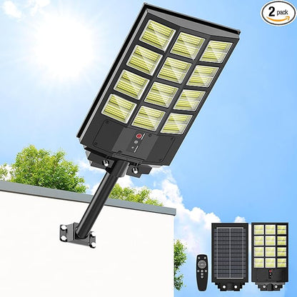 5000W Solar Street Light, Wide Angle Solar Lights Outdoor IP66 Waterproof, 6500K Dusk to Dawn, LED Security Flood Light with Motion Sensor and Remote Control for Residential Commercial Yard
