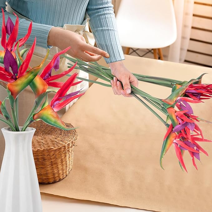 Hanaive 12 Pcs Bird of Paradise Artificial Plant 24 Inches Hawaiian Tropical Flowers Fake Rubber Strelitzia Faux Flowers Bouquet for Home Garden Office Wedding Indoor Outside Party Decor DIY (Pink)