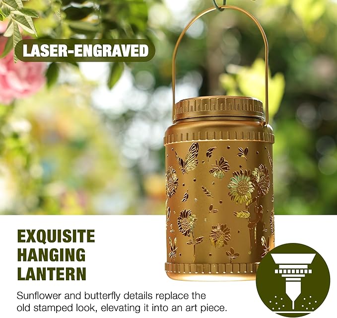 Cooo 6 Pack Solar Lanterns Outdoor Waterproof Sunflower Butterfly Solar Pathway Lights Landscape Path Christmas Gifts for Women Mom Grandma for Outdoor Table Lamps Garden Yard Backyard Decor -Gold