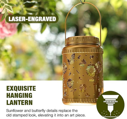 Cooo 2 Pack Solar Lanterns Outdoor Waterproof Sunflower Butterfly Solar Pathway Lights Landscape Path Christmas Gifts for Women Mom Grandma for Outdoor Table Lamps Garden Yard Backyard Decor -Gold