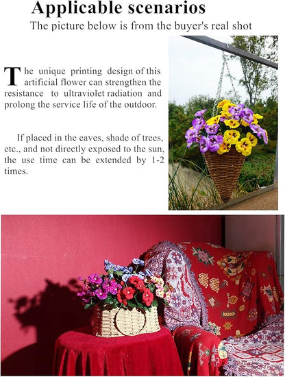 QIANYUN Fake Flowers-13in Pansy Small Wild Flower Artificial Plants Outdoor Plastic Purple Flowers for Home Wedding Kitchen Garden Table Centerpieces Indoor Outdoor Decor (Mixed Color)