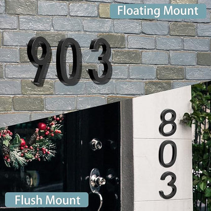 6" Floating Stainless Steel Address House Number, Modern Metal Anti-Rust House Numbers with Nail Kits for Door Garden Mailbox Decor Visibility Signage (4)