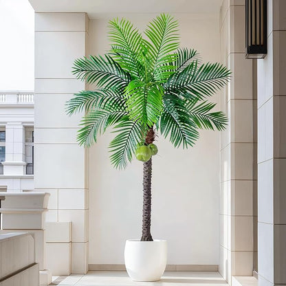 7.2FT Artificial Phoenix Palm Tree with Coconut Fruit Artificial Plants Indoor Outdoor Large Faux Coconut Palm Tree Tropical Fake Palm Plant for Modern Farmhouse Yard Outside Patio Poolside