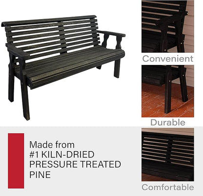 Amish Casual Heavy Duty 4 Foot Roll Back Outdoor Bench in Black Stain - Amish Made in The USA from Treated Pine for Outdoor Durability, 700 Lb Weight Capacity