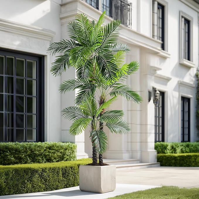 9.1FT Artificial Phoenix Palm Tree Artificial Plants Indoor Outdoor Large Faux Coconut Silk Palm Tree Tropical Fake Tree Faux Sago Palm Plant for Modern Farmhouse Yard Outside Patio Poolside