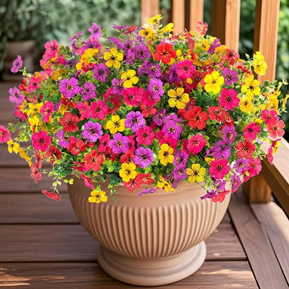 12 Bundles Artificial Flowers,Faux Plants for Spring Summer Decoration, UV Resistant Colorful Violets Eucalyptus for Outside Home Planter Porch Patio Yard Decor