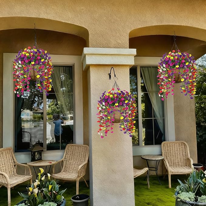 Artificial Hanging Flowers for Outdoor, 8 PCS Silk Morning Glory Faux Flowers with Eucalyptus Leaves,Realistic Hanging Plants for Wedding Home Office Garden Decor