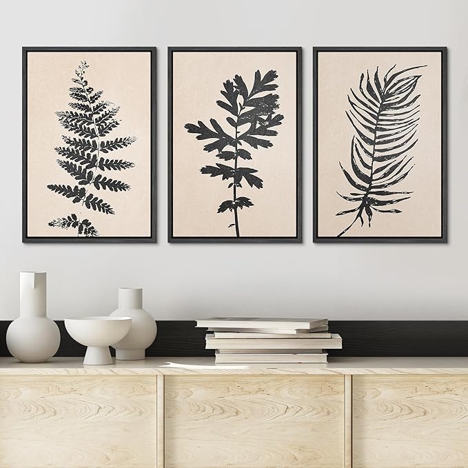 Ashbrook Framed Canvas Print Wall Art Set Black Grunge Forest Plant Silhouette Nature Wilderness Illustrations Modern Art Rustic Chic Colorful for Living Room, Bedroom, Office - 16"x24"x3 Black