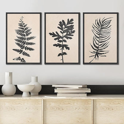Ashbrook Framed Canvas Print Wall Art Set Black Grunge Forest Plant Silhouette Nature Wilderness Illustrations Modern Art Rustic Chic Colorful for Living Room, Bedroom, Office - 16"x24"x3 Black
