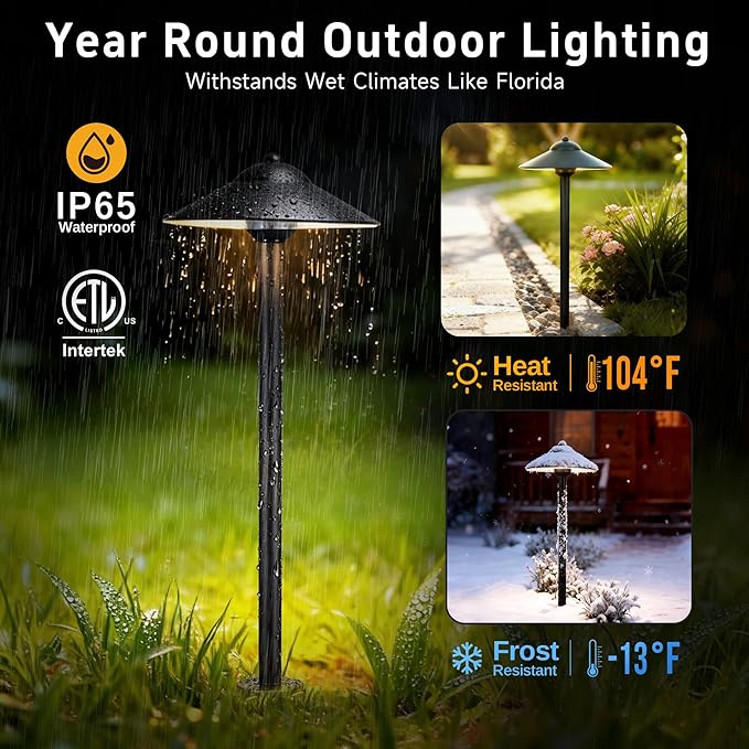 Gardenreet Brass Low Voltage Landscape Lighting - 12V LED Path Light IP65 Waterproof, Pathway Outside Lights for Yard Walkway Garden with 2700K/3000K/4000K Adjustable G4 Bulb (12 Pack)