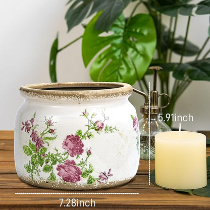 Large Ceramic Pot for Planters, Ice Crack Glazed Flower Pot with Drainage Holes,5.91inch Vintage Planters for Indoor and Outdoor (Pink)