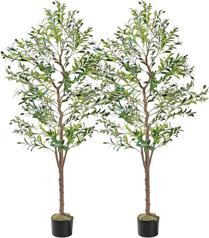 VECELO Artificial Olive Tree, 5FT Faux Olive Trees, Fake Silk Plant for Indoor Outdoor Home Office Decor, 2 Pack
