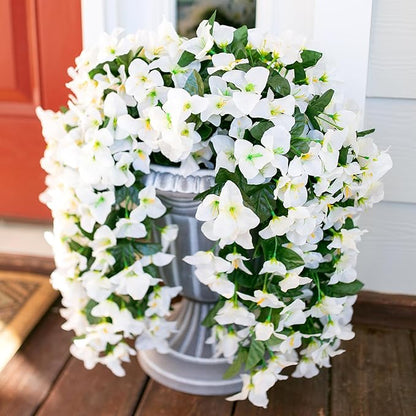 HyeFlora Bougainvillea Artificial Hanging Flowers Plants for Outdoors Decoration, 2pcs Fake Flowers Silk Bougainvillea Vines Realistic UV Resistant Faux Flowers for Outdoor Planters Patio Urn, White