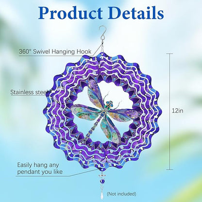 Dragonfly Wind Spinners Outdoor, Dragonfly Gifts for Women Wife Mom Grandma, Hanging Wind Sculptures Spinners, 12 inch Outdoor Indoor Hanging Ornament for Christmas