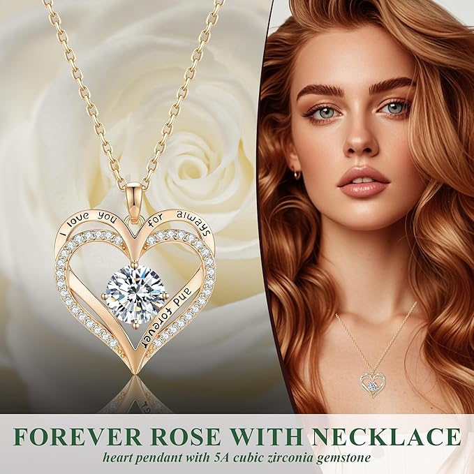 Preserved White Rose with Heart Necklace, Eternal Real Rose, Romantic Rose Flower Gifts for Women, Mom, Wife, Girlfriend, Anniversary, Birthday, Mother’s Day, Valentines Day(White)