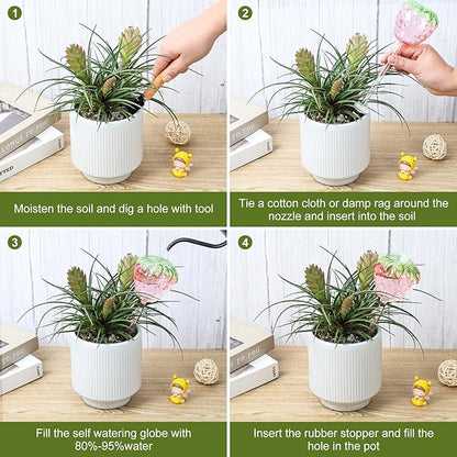 Strawberry Plant Watering Globes Set of 2, Large Water Bulbs for Indoor Plants, Glass Self Watering Planter Insert, Top-Fill Watering Globes for Indoor Outdoor Plants