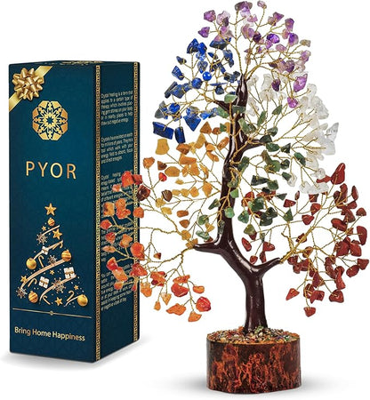 PYOR 7 Chakra Tree of Life Crystal Tree – Spiritual Healing Crystals & Stones | Housewarming Gift for New Home | Birthday Gift for Women | Home Decor Office Decor