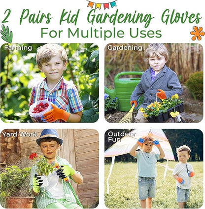 HANDLANDY 2 Pairs Kids Gardening Gripper Gloves, Foam Rubber Coated Children Toddler Garden Yard Work Outdoor Playing Gloves for Girls Boys (Size L)