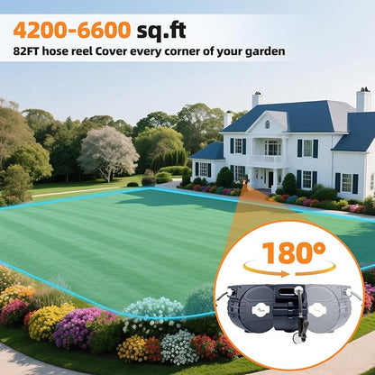 Retractable Garden Hose Reel 1/2"x82 ft, Automatic Hose Reel with 7 Pattern Nozzle, Any Length Lock Wall Mounted &180 Deg Swivel