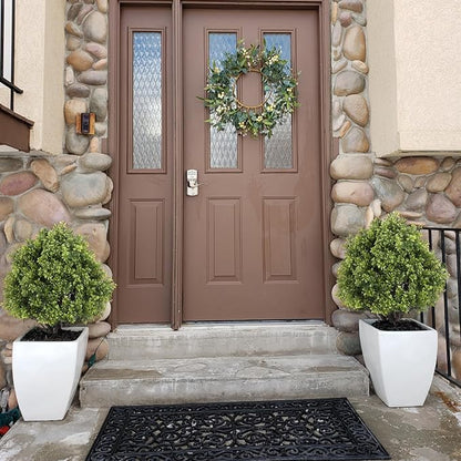 24" Faux Boxwood Plants Outdoor, Artificial Topiary Ball Trees Set of 2, UV Resistant Fake Potted Evergreen Realistic Greenery Bushes Shrubs for Outside Front Porch Planter Patio Indoor Decor 2ft Tall