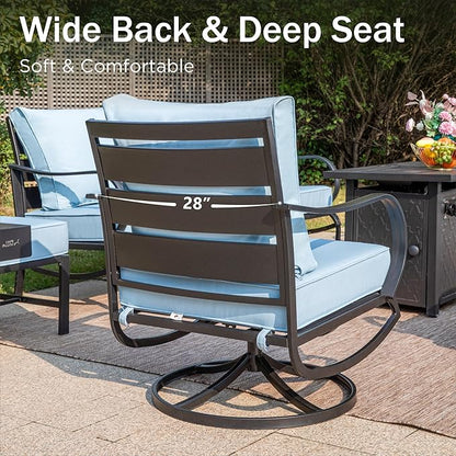 PHI VILLA Patio Furniture Chair Set for 2, Deluxe Outdoor Conversation Set with 2 Swivel Padded Sofa Chair, Full Metal with 5.8" Cushion for Deck, Lawn, Garden(Blue)