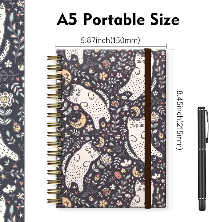 Cute Spiral Journal Notebook,Binding with Premium Paper for Girl Women,Cool Funny 120 Pages,100gsm A5 College Ruled NotebookJournal,Perfect for Gifts Nurse Teacher Women(Cute Cat)