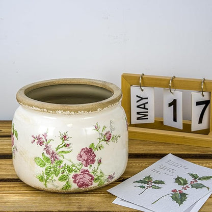 Large Ceramic Pot for Planters, Ice Crack Glazed Flower Pot with Drainage Holes,5.91inch Vintage Planters for Indoor and Outdoor (Pink)