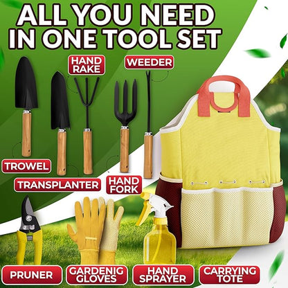 10 Pcs Gardening Tools for Women – All-in-One Garden Tools Set with Functional Tote Bag, Ergonomic Design & Rust-Resistant Steel – Gardening Set for Women for Easy Garden Care & Gifts for Plant Lovers