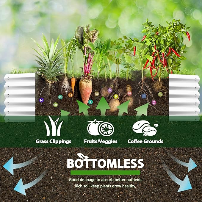A ANLEOLIFE 6X2X1.5 ft Galvanized Raised Garden Beds Outdoor, Oval Round Metal Planter Box for Planting Vegetables Flowers Herb, Anti-Rust & Easy-Setup, Antique White