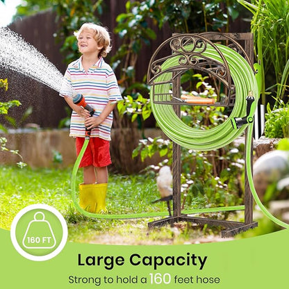 TomCare Garden Hose Holder Upgraded Detachable Water Hose Holder Thick Metal Hose Hanger Heavy Duty Free Standing Garden Hose Storage Hose Stand Decorative Hose Organizer for Outside, Bronze