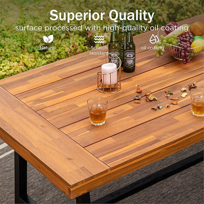 PHI VILLA Outdoor Acacia Wood Bench, 63" Long Patio Wooden Picnic Bench for 3 People, Backless Oil Finished Teak Furniture for Garden, Porch, Yard