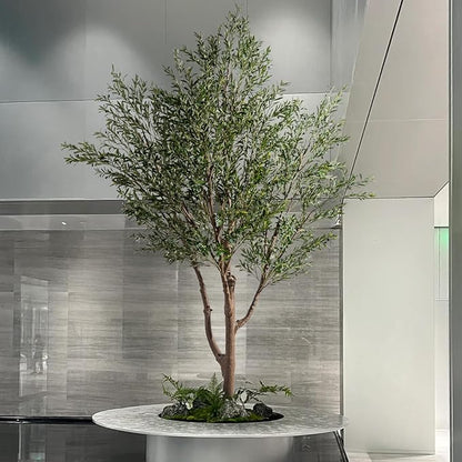 11.5FT Artificial Olive Tree Tall Faux Silk Plant Tall Faux Olive Tree with Natural Wood Trunk & Lifelike Fruits Fake Potted Tree or Home Office Decor