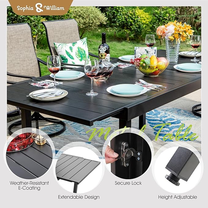 Sophia & William Outdoor Dining Set Patio Dining Sets Patio Table and Chairs Set 9 Pieces Outdoor Dining Table for 8 with Swivel Patio Chairs Patio Set for Garden Pool All Weather Brown