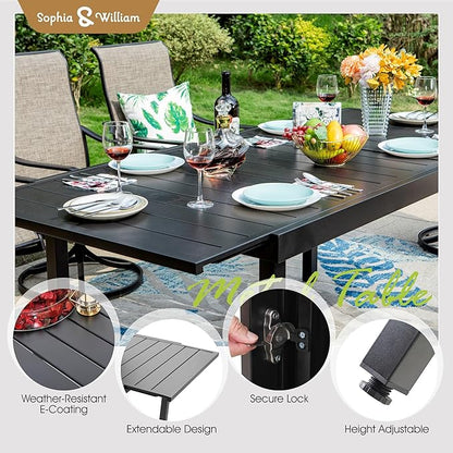 Sophia & William Outdoor Dining Set Patio Dining Sets Patio Table and Chairs Set 9 Pieces Outdoor Dining Table for 8 with Swivel Patio Chairs Patio Set for Garden Pool All Weather Brown