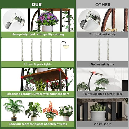 Plant Stand Indoor with Grow Lights, Large Plant Stands for Indoor Plants Multiple, 67" Tall Plant Shelf Indoor with 5 Lights Tiered Plant Holder, Lighted Corner Plant Stand for Home Decor