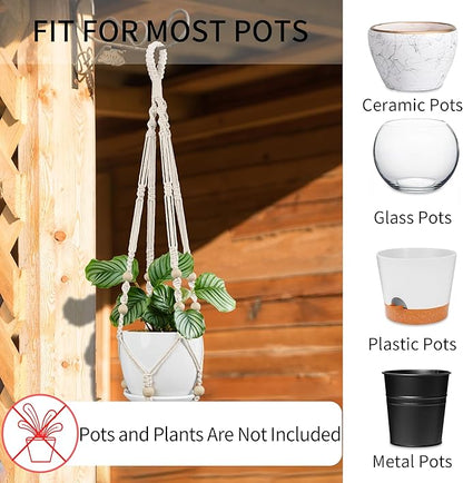 Macrame Plant Hanger - Fits 4 to 13 inches Pots for Indoor Outdoor, 35"/29"/23" Different Sizes Set, Ivory (POTS NOT Included)