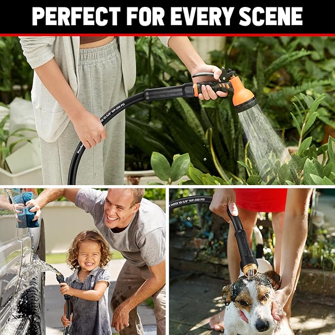 Garden Hose 75ft x 5/8", NON-EXPANDABLE Heavy Duty Premium Flexible Water Hose, No Kink, Leakproof, Lightweight Hybrid Hose with Male to Female Fittings for Household、Backyard