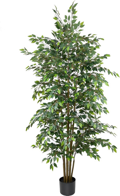 8FT Artificial Ficus Tree - Large Faux Plant Indoor Tree with Dense Leaves and Realistic Trunks,96" Tall Fake Tropical Plant Potted Artificial Floor Plant Trees for Home Living Room Porch Office Decor