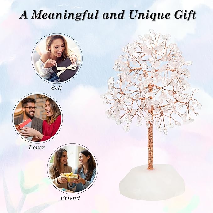 SITUMEIZI Clear Quartz Healing Crystal Tree 7.09IN Healing Stones Natural Crystals Base Copper Wire Tree Life Reiki White Gifts for Women Room Office Desk Decor Spiritual Meditation Energy