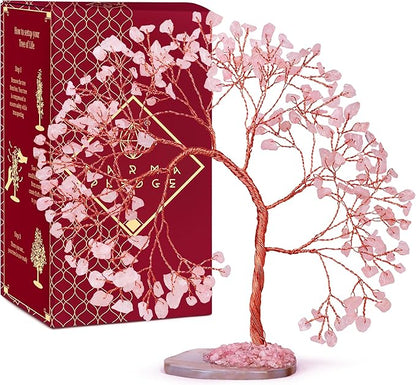 Rose Quartz Healing Crystal Tree of Life for Home and Office Decor, Positive Energy, Wealth, Good Luck, Reiki Healing Crystals and Stones, Handmade Feng Shui Decoration, Birthday Gifts for Women
