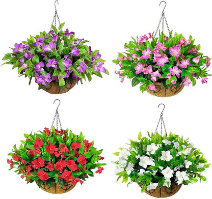 HyeFlora Artificial Hanging Flowers Basket for Outdoors Winter Christmas Decor, Realistic Fake Silk Hanging Plants for Outside UV Resistant for Patio Porch Home Decoration