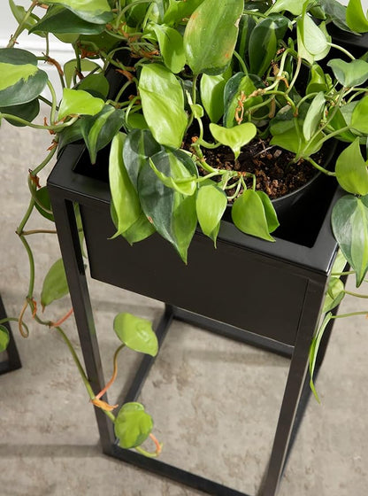 Kate and Laurel Palade Modern Two-Piece Metal Outdoor Planter Set; 2 Piece Set; Black; Metal Indoor or Outdoor Planters with Geometric Base for Patio Plant Decor
