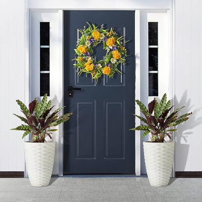 Glitzhome Oversized Planters Set of 2,Tall Flower Pots with Drainage Hole,19" H Faux Ceramic Wave Textured White Planter,Large Planters for Outdoor Plants,Outdoor Planter for Front Porch Patio Deck